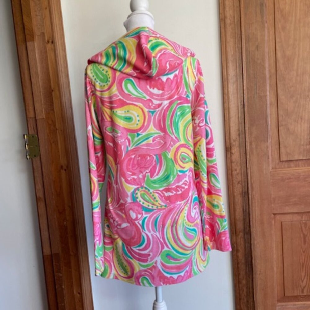 LILLY PULITZER Megan Hooded Tunic Terrycloth Swim Cover Up Pink Flamingos Small - Picture 6 of 17